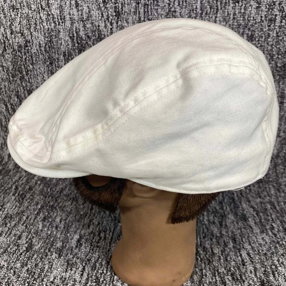 Botvela‎ Flat Cap Mens 59cm White Cotton Twill Ivy Newsboy Driving Hat